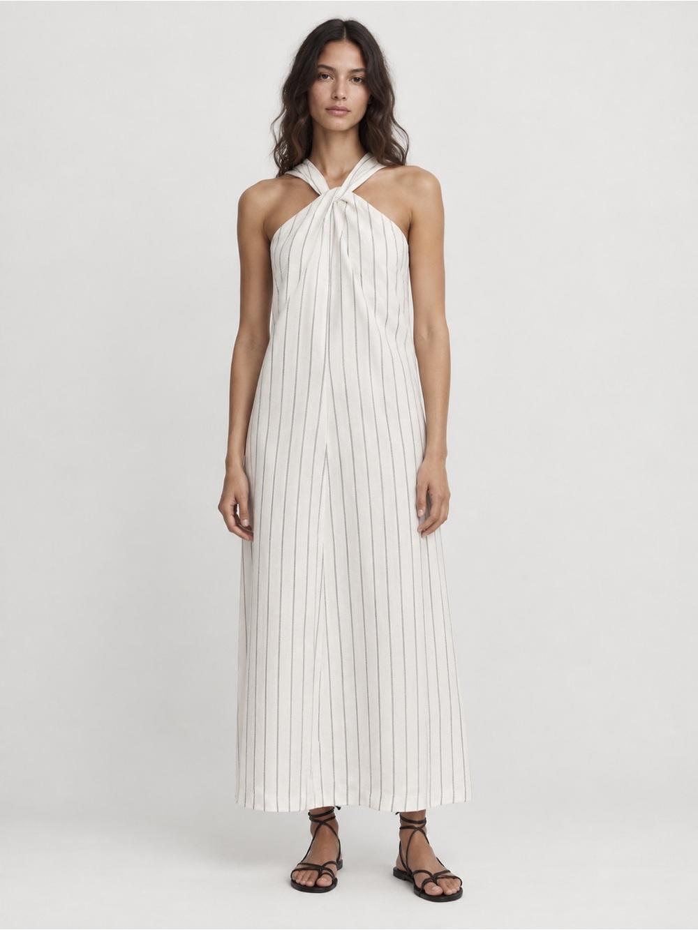 NWT Massimo Dutti Women's Striped Halter Midi Dress White/Blue Small Elegant